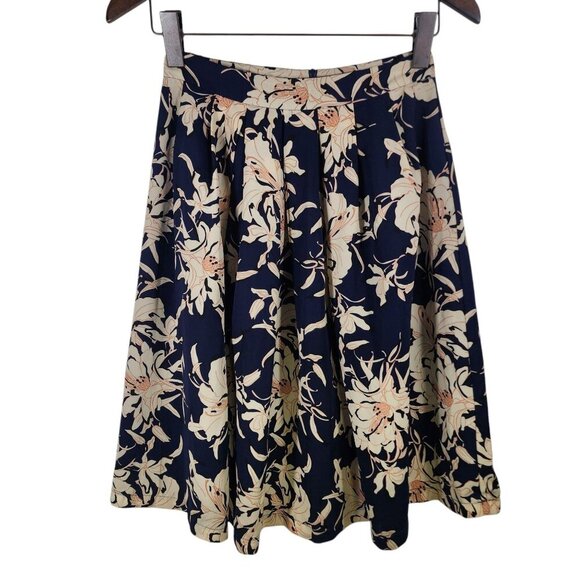 ASTR Skirt A-Line‎ Navy Floral Print Knee Length Women's Size S Blue Cream - Picture 10 of 12